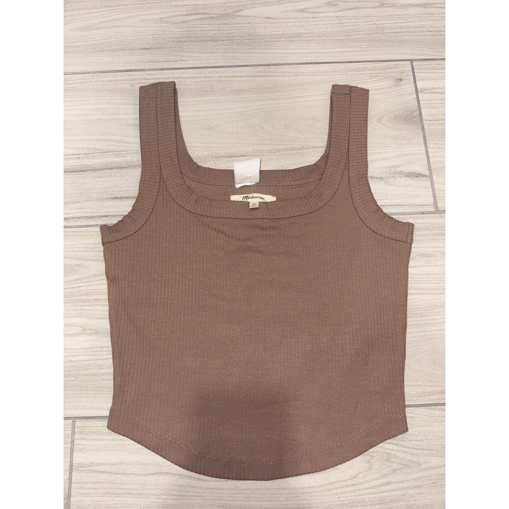 Madewell Brightside Ribbed Square Neck Tank Top Brown XS NWT